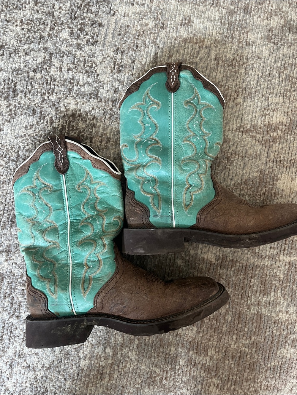 Justin Boots Brown & Turquoise Western Cowgirl Boots - Picture 4 of 10